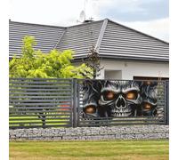 Bannière « Happy Birthday » - Décoration de fête - Toile de fond de bienvenue à suspendre - Drapeau cool et mauvais crâne - Grande bannière pour clôture extérieure, jardin, vacances, toile de fond