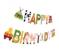 Bannière « Happy Birthday » - Décorations de fête de ferme - Guirlande de fête d'anniversaire pour enfants sur le thème de la ferme