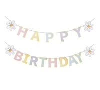 Bannière « Happy Birthday » en forme de marguerite printanière, décorations de fête bohème, bannière colorée à paillettes pour fête d'anniversaire, décorations de fête sur le thème des fleurs de