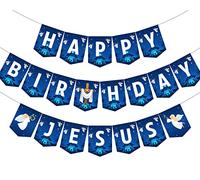 Bannière « Happy Birthday Jésus », décorations religieuses de Noël pour fête chrétienne, scène de Manger pour Noël, anniversaire, bannière pour les vacances, les fêtes d'hiver