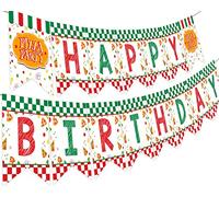 Bannière « Happy Birthday » pour décorations de fête sur le thème de la pizza - Rouge et vert - Bannière de tranche de pizza pour enfants pour 1er, 2e et 3e anniversaire