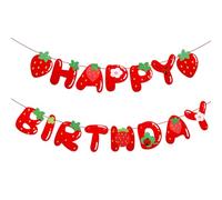 Bannière « Happy Birthday » pré-enfilée à paillettes avec accents de fraises sur le thème des fruits, décoration de fête pour filles, anniversaire, été, pique-nique, douche