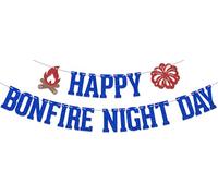 Bannière « Happy Bonfire Night Day » - Décoration de fête - Bleu pailleté