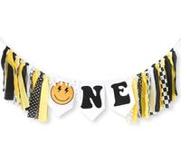 Bannière « Happy Dude » pour chaise haute, bannière éclair avec visage souriant pour décorations de 1er anniversaire, décoration d'anniversaire « Happy Dude » - Guirlande de chaise haute hippie groovy