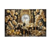 Bannière « Happy New Year » - 2,1 x 1,5 m - Toile de dorée 2026 - Grand panneau en tissu - Pour intérieur ou extérieur - Fête de Noël, maison, bureau, école, ferme, bar - Photographie