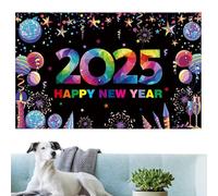 Bannière Happy New Year | Bannière 2025 pour le Nouvel An | Bannière colorée du Nouvel An avec motif de fête, 70 x 43 pouces, décoration de fête, arrière-plan de fête pour la maison, les événements et