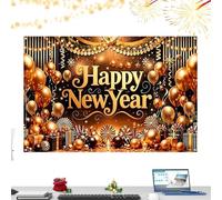 Bannière Happy New Year | Décoration murale 2D du réveillon 2026 | Toile de imprimée ballons dorés | 99,1 x 150 cm pour bal de fin d'année, fête de vacances, accessoires de studio, terrasse