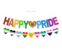 Bannière Happy Pride - Pas de bricolage LGBT Pride Month Décorations pour décoration colorée de fête en forme de cœur Décoration de tableau d'affichage de la fierté de juillet à paillettes