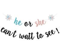 Bannière « He or She Can't Wait to See » pour garçon ou fille - Décoration de fête sur le thème de l'hiver - Noir pailleté