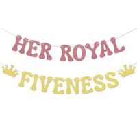 Bannière « Her Royal Fiveness » - Cheers to 5 Years - Château de princesse - Décorations de fête d'anniversaire - Or rose et doré