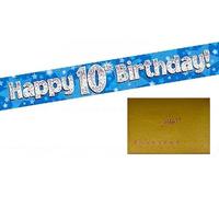 Bannière holographique bleue avec inscription Happy 10th Birthday 2,7 m