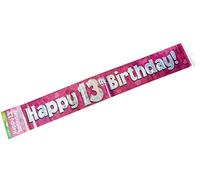 Bannière holographique Happy 13th Birthday Rose 2,7 m