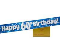 Bannière holographique Happy 60th Birthday Bleu 2,7 m