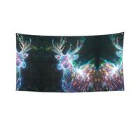 Bannière holographique imprimée cerf Sika à suspendre - 177,8 x 88,9 cm - Bannière de fête de vacances de Noël - 180 x 90 cm