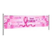 Bannière horizontale de sensibilisation au cancer du sein avec ruban rose - Décorations de fête - Espoir, force, courage, foi, cancer du sein - Toile de fond pour femmes et filles - Activités caritatives - Rassemblement, cour, pelouse, jardin