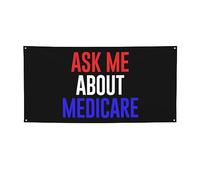 Bannière humoristique « Posez-moi des questions sur Medicare » - Drapeaux suspendus amusants avec 4 œillets métalliques - Idéal pour décorer vos fêtes, célébrations et occasions spéciales - 89 cm x 18