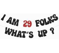 Bannière « I Am 29 Folks What's Up? » « Not 30 yet » - Décoration de fête d'anniversaire pour 29 ans - Noir et rouge pailleté