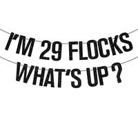 Bannière « I'm 29 Flocks What's Up », Not 30 Yet, Oh Flock I'm 29, Cheers to 29 Years, fournitures de décoration de fête d'anniversaire amusantes pour 29e anniversaire, noir pailleté