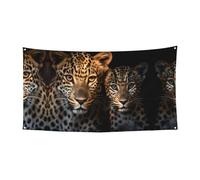 Bannière imprimée avec deux léopards se blottissant ensemble - 177,8 x 88,9 cm - Bannière de fête de Noël - 180 x 90 cm