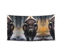 Bannière imprimée bison d'Amérique du Nord - 177,8 x 88,9 cm - Bannière de fête de vacances de Noël - 180 x 90 cm