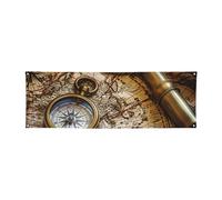 Bannière imprimée boussole et carte du monde ancienne pour Halloween, Noël, 60 x 180 cm, toile de fond pour photographie, tapisserie murale pour toile de fond d'anniversaire, décoration d'événement en