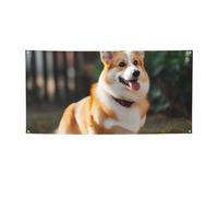 Bannière imprimée chien Corgi pour intérieur et extérieur - Bannières et panneaux de fête personnalisés - Toile de fond pour photo - Pour entreprise, remise de diplôme, mariage, événement - Taille S