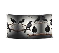 Bannière imprimée corbeau noir sur une branche pour fête d'anniversaire, carnaval, Halloween, anniversaires de mariage