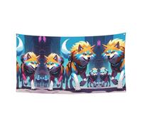 Bannière imprimée Cyber Wolf Pack - 177,8 x 88,9 cm - Bannière de fête de Noël - 180 x 90 cm