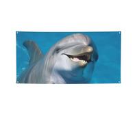 Bannière imprimée dauphin avec un sourire pour intérieur et extérieur - Bannières et panneaux de fête personnalisés - Toile de fond pour photo - Toile de fond pour entreprise, remise de diplôme