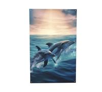 Bannière imprimée dauphins dans la mer, drapeau décoratif à suspendre pour intérieur ou extérieur, dortoir, fête, jardin, toile de fond festive, 0,9 x 1,5 m