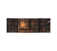 Bannière imprimée de bibliothèque mystérieuse pour Halloween, fête de Noël - 60 x 180 cm - Toile de fond pour photographie, tapisserie murale pour toile de fond d'anniversaire, décoration d'événement