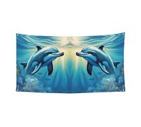 Bannière imprimée de dauphin de l'océan qui vous regarde, décoration à suspendre pour fête de Noël, Halloween, panneau de cour