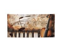 Bannière imprimée de notes de musique de piano et violon pour Halloween, fête de Noël - 90 x 180 cm - Toile de fond pour photographie, tapisserie murale pour toile de fond d'anniversaire, décoration
