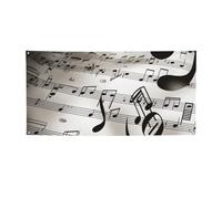 Bannière imprimée de notes de musique pour extérieur et intérieur - Bannière personnalisée avec œillets - Toile de fond d'anniversaire - Toile de fond pour mariage - Taille M