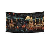 Bannière imprimée de petites villes à suspendre - 177,8 x 88,9 cm - Bannière de fête de Noël - 180 x 90 cm