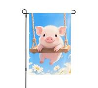 Bannière imprimée double face en forme de cochon sur balançoire pour toutes les saisons 31,8 x 45,7 cm