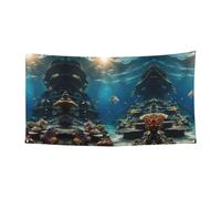 Bannière imprimée du monde sous-marin à suspendre - 177,8 x 88,9 cm - Bannière de fête de vacances de Noël - 180 x 90 cm
