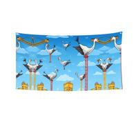 Bannière imprimée grue blanche et tour suspendue - 177,8 x 88,9 cm - Bannière de fête de vacances de Noël - 180 x 90 cm