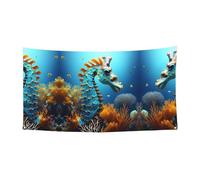 Bannière imprimée hippocampe bleu à suspendre - 177,8 x 88,9 cm - Bannière de fête de vacances de Noël - 180 x 90 cm