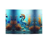 Bannière imprimée hippocampe corail pour fond marin - Décorations de fête adaptées pour les fêtes de vacances et les cérémonies - 180,3 x 119,4 cm