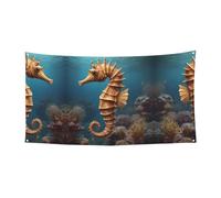 Bannière imprimée hippocampe méditerranéen à suspendre - 177,8 x 88,9 cm - Bannière de fête de vacances de Noël - 180 x 90 cm