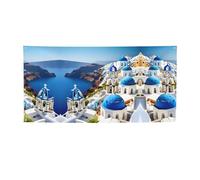 Bannière imprimée île grecque avec vue sur la mer, bannière pour tous les événements, drapeaux lumineux pour anniversaire, Thanksgiving et plus encore