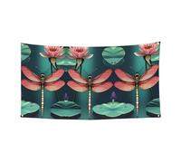 Bannière imprimée libellule avec nénuphar sur une face pour décorations festives, anniversaires, mariages, vacances