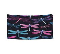 Bannière imprimée libellule violette - Toile de fond en polyester sur une face avec œillets métalliques pour événements en plein air, marchés de Noël et fêtes
