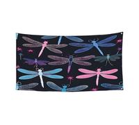 Bannière imprimée libellule violette - Toile de fond en polyester sur une face avec œillets métalliques pour événements en plein air, marchés de Noël et fêtes