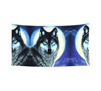 Bannière imprimée loup sous la lune - 177,8 x 88,9 cm - Bannière de fête de vacances de Noël - 180 x 90 cm