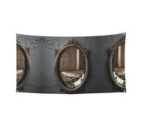 Bannière imprimée maison brisée à suspendre - 177,8 x 88,9 cm - Bannière de fête de Noël - 180 x 90 cm