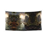 Bannière imprimée montagnes et rivières - 177,8 x 88,9 cm - Bannière de fête de vacances de Noël - 180 x 90 cm