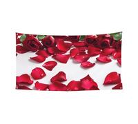 Bannière imprimée pétales de rose rouge - Polyester sur une face avec œillets métalliques pour événements en plein air, marchés de Noël et fêtes