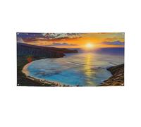 Bannière imprimée Sunrise Over Hanauma Bay Oahu Hawaï pour Halloween, Noël, 60 x 120 cm, toile de fond pour photographie, tapisserie murale pour toile de fond d'anniversaire, décoration d'événement en